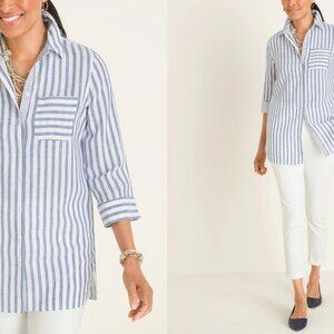 CHICO'S no iron linen stripe button down shirt (2/US12-14)